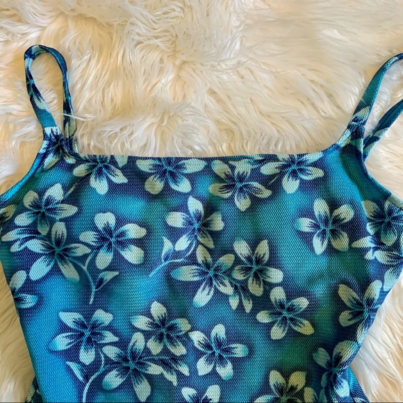VTG 90’s Tropical Blue High Cut One Piece Swimsuit - Picture 2 of 7